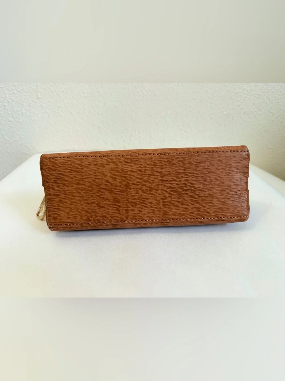 Lauren Ralph Lauren Brown Textured Makeup Cosmetic Pencil Case Gold Hardware